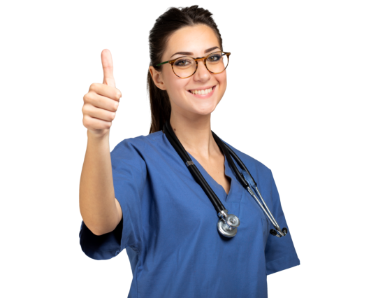 nurse with stehoscope doing thumbs up