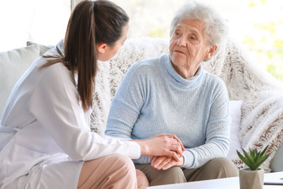 woman talking to the elderly